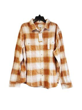 Goodfellow & Co Mens XXL Plaid Flannel Button-Down Shirt Orange/White